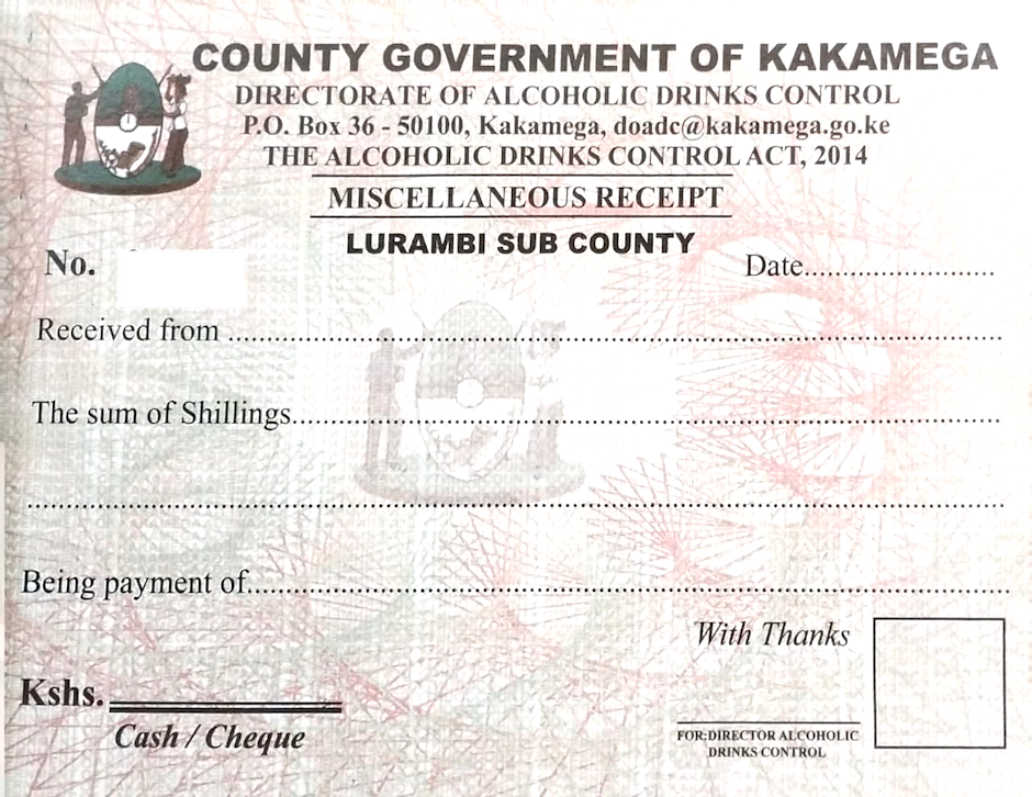 Alcoholic drinks receipt